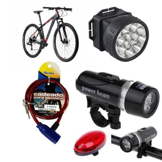 Kit Segurança Bicicleta Lanterna Luz Capacete Cadeado - Preto Menor preço em Kit Segurança Bicicleta Lanterna Luz Capacete Cadeado - Preto