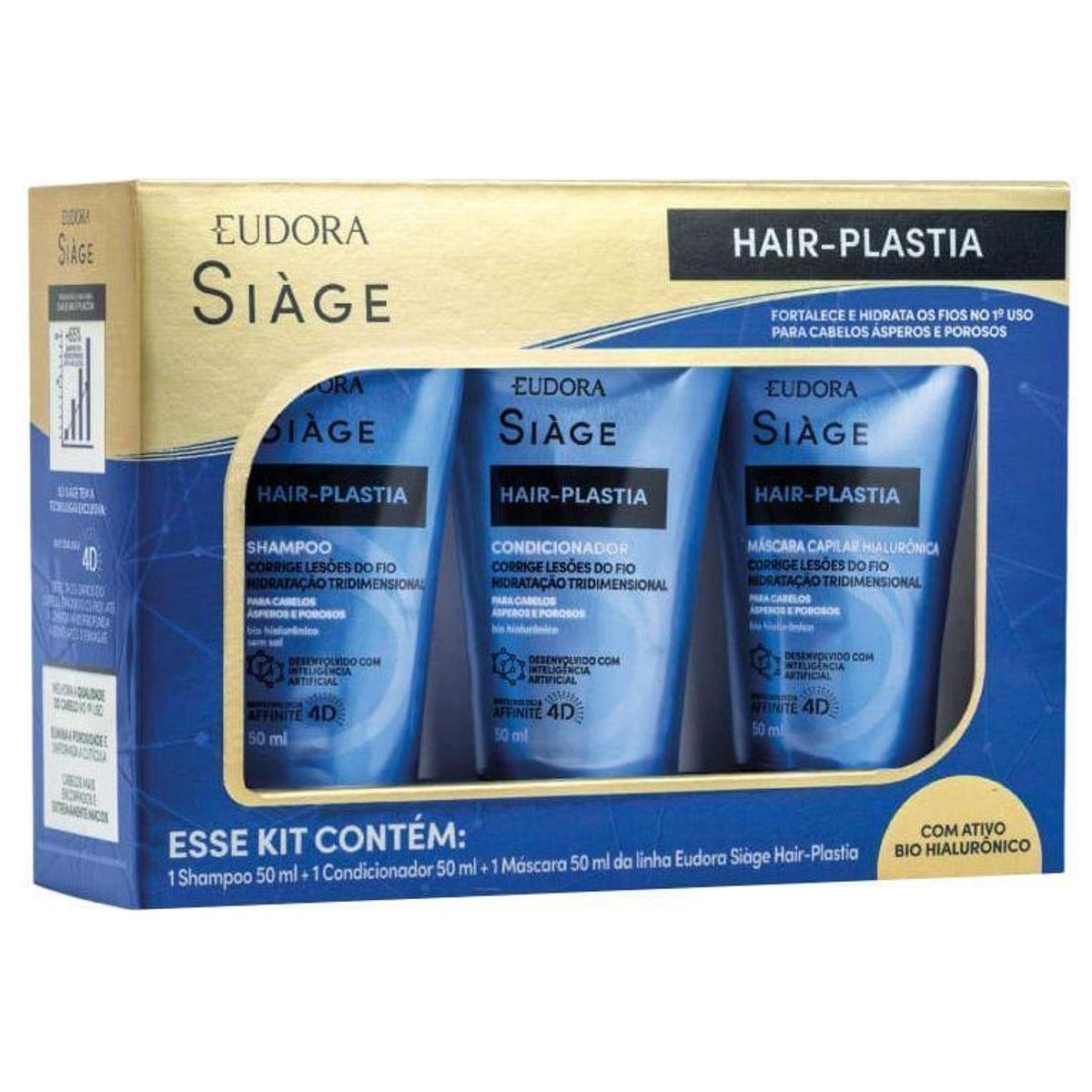 Kit Shampoo Condicionador e Máscara Eudora Siàge Hair-Plastia 50ml Menor preço em Kit Shampoo Condicionador e Máscara Eudora Siàge Hair-Plastia 50ml