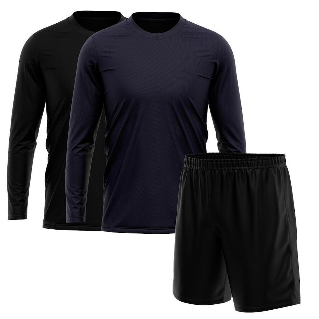 Kit Short + 2 Camisetas Masculina Manga Longa Treino
