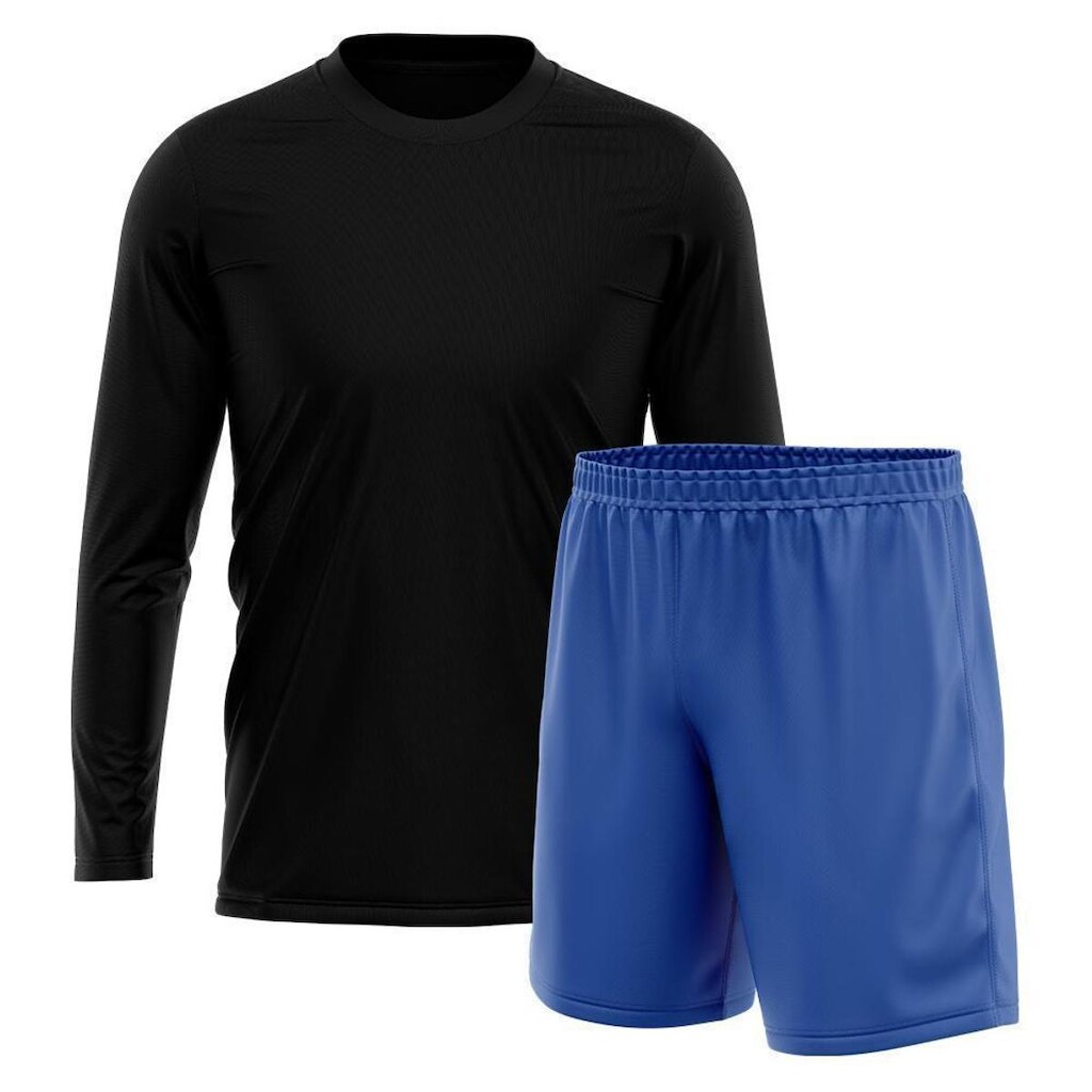 Kit Short Azul + Camiseta Masculina Manga Longa Treino