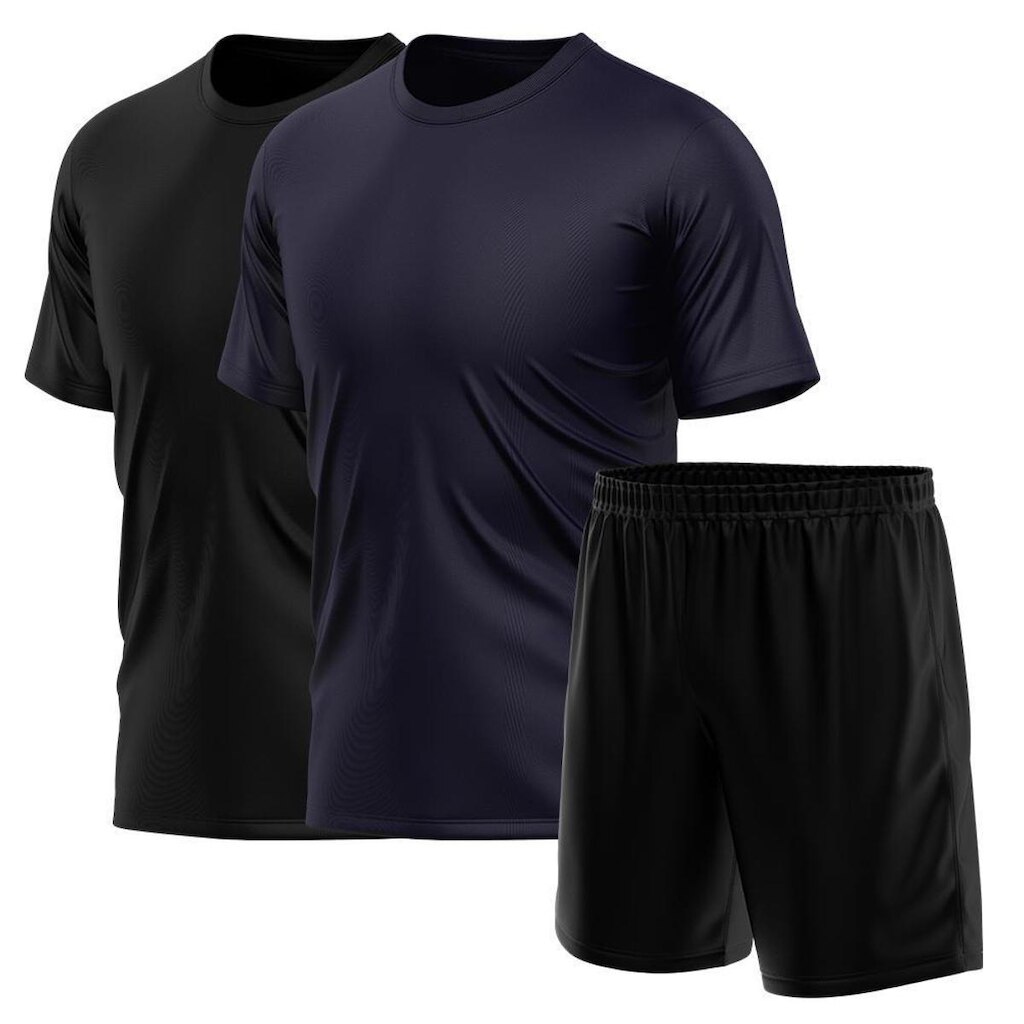 Kit Short Preto + 2 Camisetas Masculina Esporte Treino