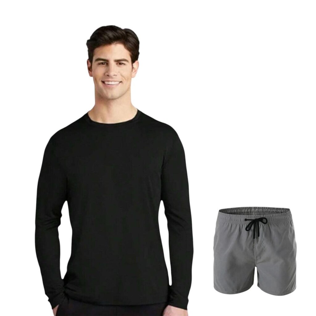 Kit Shorts Bermuda TACTEL + Camiseta Academia MASCULINO MANGA LONGA PROTEÇÃO UV SOLAR 733