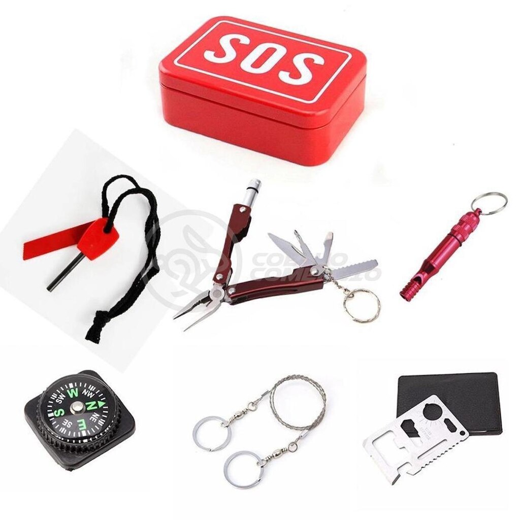 Kit SOS Ferramentas de Sobrevivência Tz02 Conjunto para Camping Selva em Lata Compacta