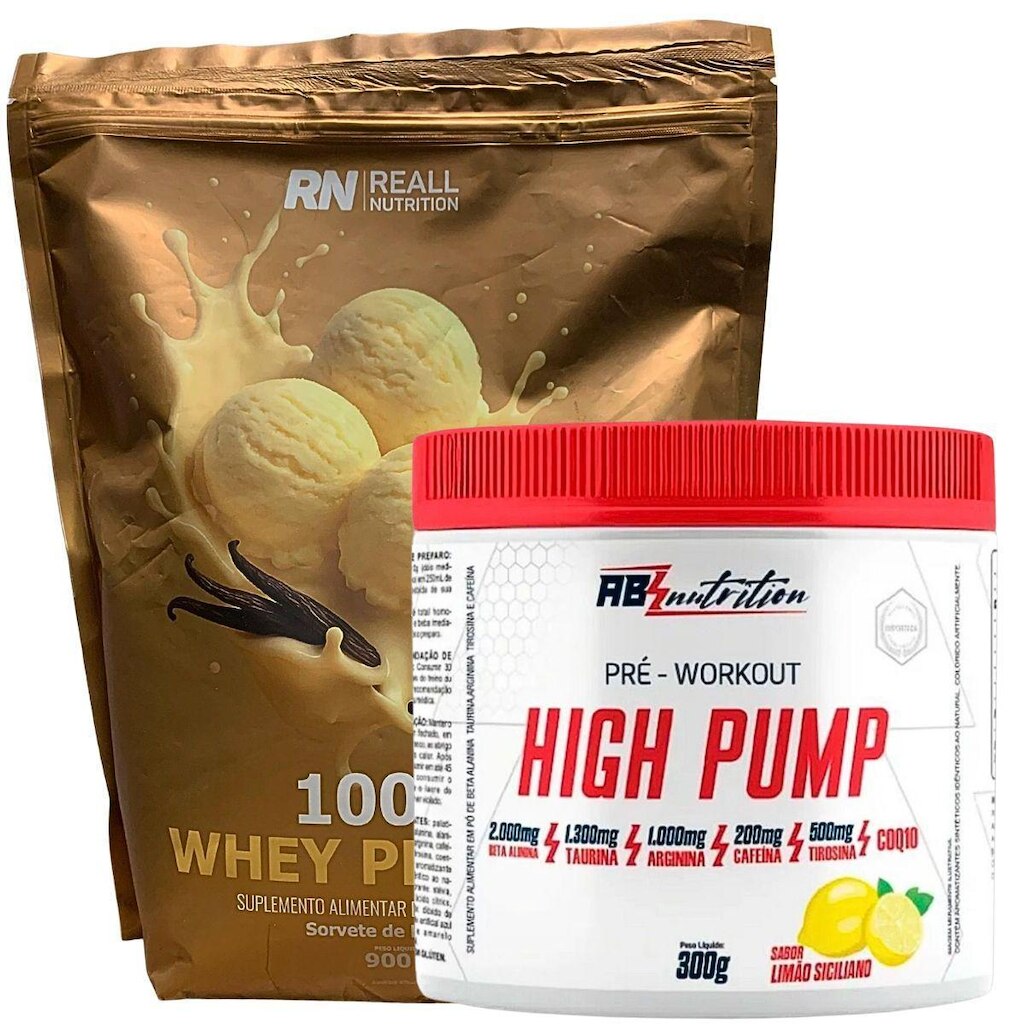 Kit Suplemento Pré Treino High Pump Absolut + Whey 100% Puro