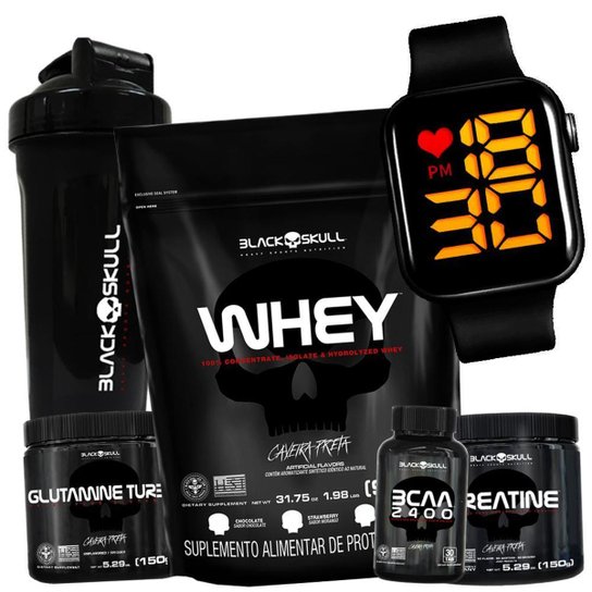 Kit Suplementos Whey + Bcaa + Creatina + Glutamina - Caveira Preta - Black Skull Menor preço em Kit Suplementos Whey + Bcaa + Creatina + Glutamina - Caveira Preta - Black Skull