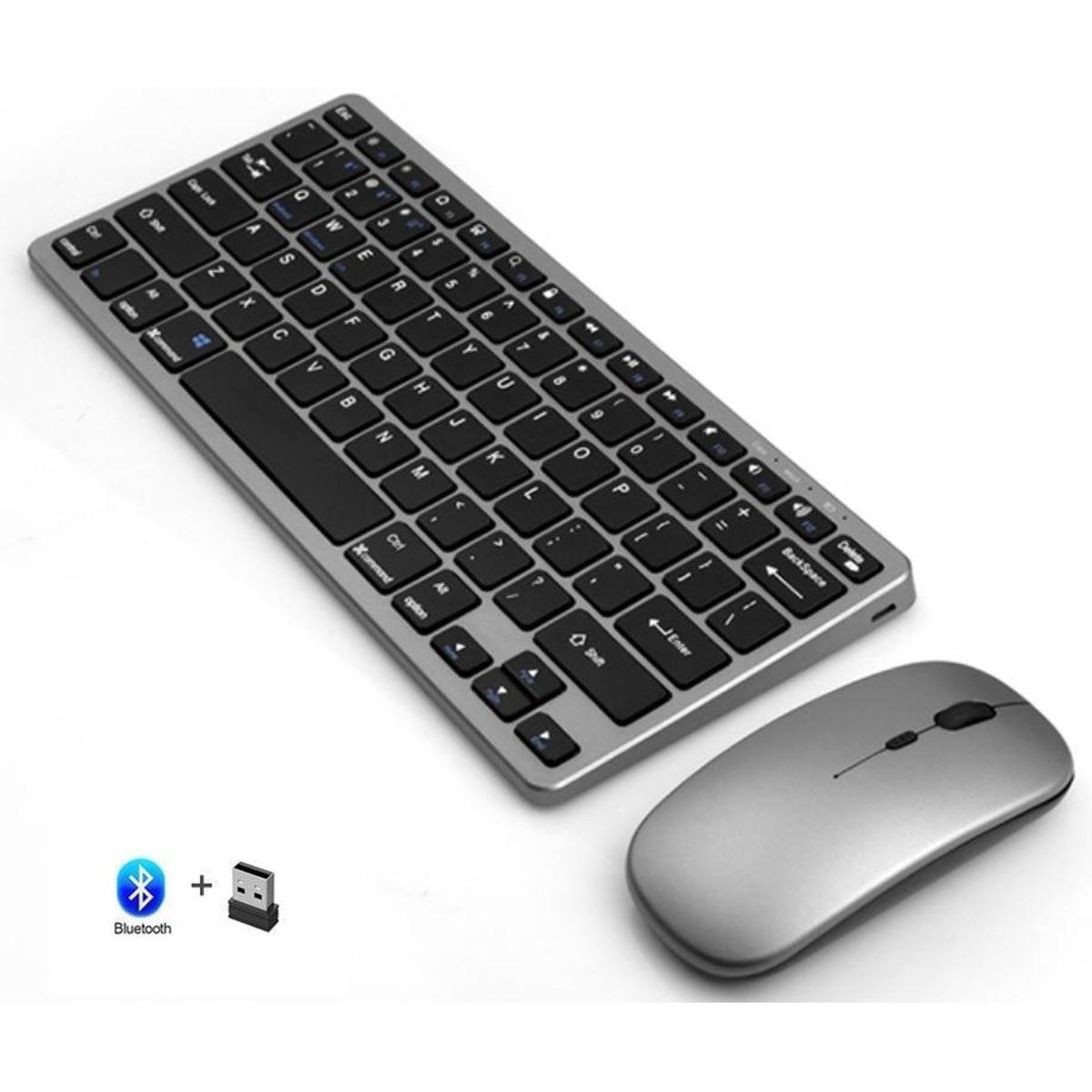 Kit Teclado e Mouse Sem Fio Bluetooth + 2.4Ghz Bateria Recarregavel ...