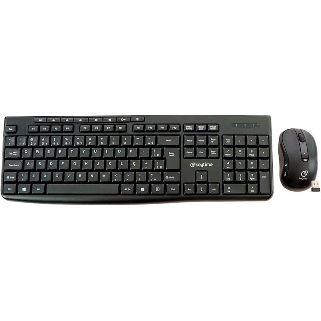 Kit Teclado e Mouse Sem Fio Keytime Smathink, Membrana, Full Size, ABNT2, 1600DPI, Preto - KYT00014