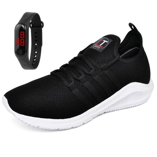 Kit Tênis Academia Esportivo Corrida Caminhada Unissex Leve + Relógio Digital Led Black Friday - Preto+Branco Menor preço em Kit Tênis Academia Esportivo Corrida Caminhada Unissex Leve + Relógio Digital Led Black Friday - Preto+Branco