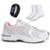Kit Tênis Academia Feminino Amortecedor Gel + Relógio Digital LED + Meia - Branco+Rosa