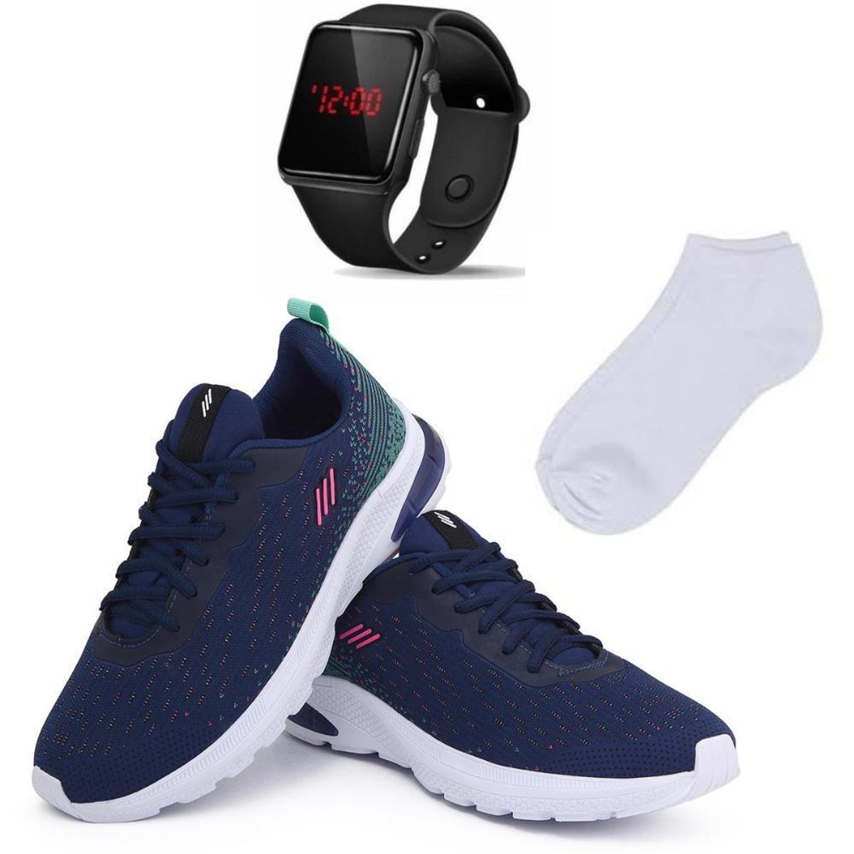 Kit Tênis Academia Feminino + Relógio Digital LED + Meia Menor preço em Kit Tênis Academia Feminino + Relógio Digital LED + Meia