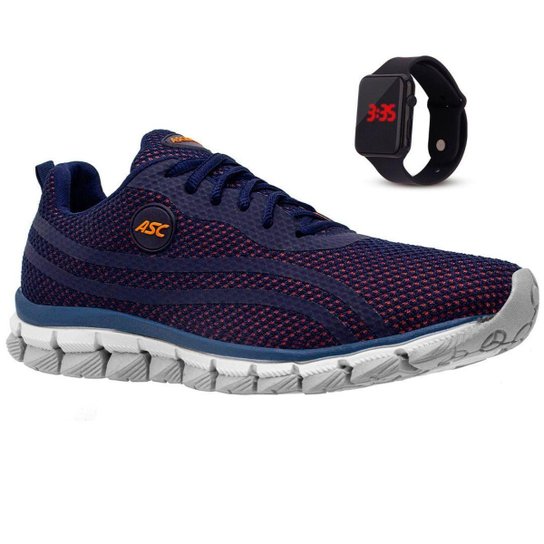 Kit Tênis Asc Lege 21 para Treinos Leves, Academia e Esportes + Relógio Led - Azul+Cinza Menor preço em Kit Tênis Asc Lege 21 para Treinos Leves, Academia e Esportes + Relógio Led - Azul+Cinza
