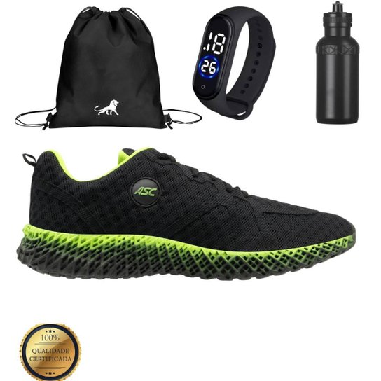 Kit Tênis ASC Masculino Esportivo Caminhada do 34 ao 45 + Sacola esp + Relógio + Garrafa Squeze - Verde Menor preço em Kit Tênis ASC Masculino Esportivo Caminhada do 34 ao 45 + Sacola esp + Relógio + Garrafa Squeze - Verde