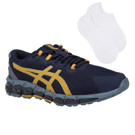 Kit Tênis Asics Gel-Quantum 360 Masculino + Par d - Marinho+Amarelo Menor preço em Kit Tênis Asics Gel-Quantum 360 Masculino + Par d - Marinho+Amarelo