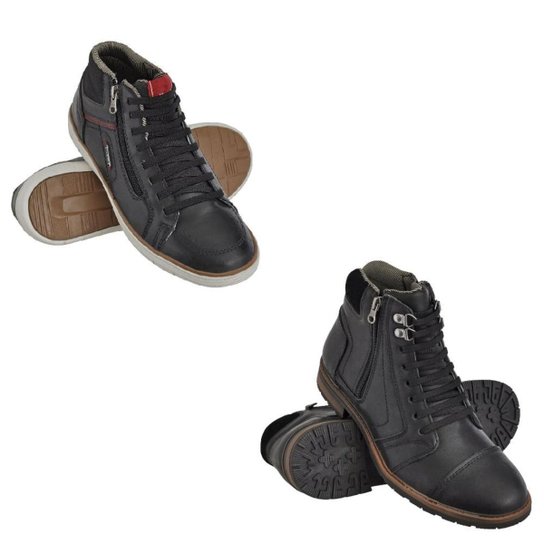 Kit Tênis Cano Médio + Coturno Masculino - Preto Menor preço em Kit Tênis Cano Médio + Coturno Masculino - Preto