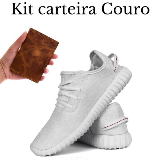 Kit Tênis Casual Sapato Masculino Flexível Conforto Flex + Carteira Couro Animal - Branco Menor preço em Kit Tênis Casual Sapato Masculino Flexível Conforto Flex + Carteira Couro Animal - Branco