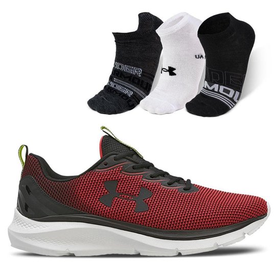 Kit Tênis Charged Fleet + Meia Essential - Pacote com 3 pares Under Armour Unissex Kit Tênis Charged - Vermelho Menor preço em Kit Tênis Charged Fleet + Meia Essential - Pacote com 3 pares Under Armour Unissex Kit Tênis Charged - Vermelho
