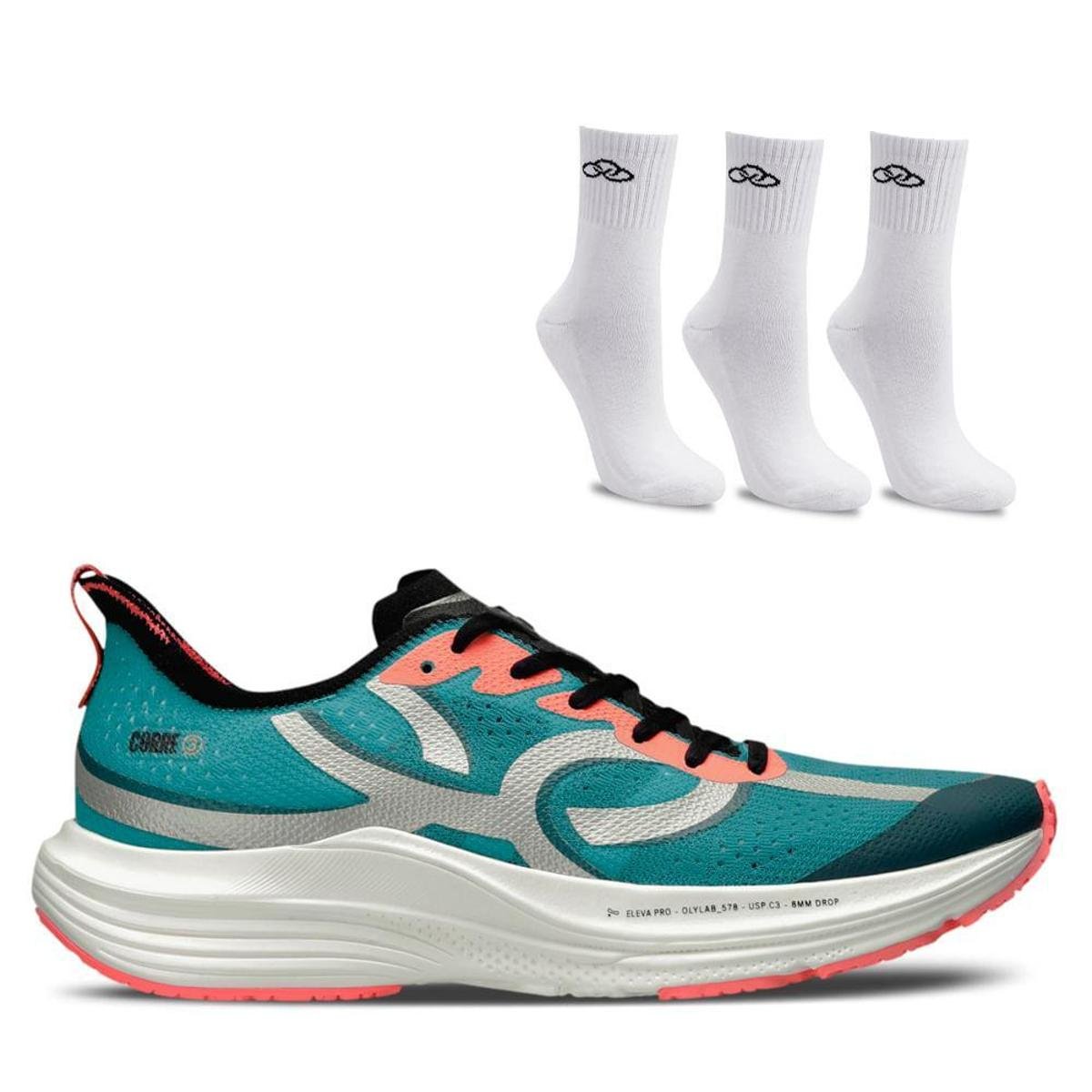 Kit Tênis Corrida Olympikus Masculino Feminino Corre 3 e Pct Meias