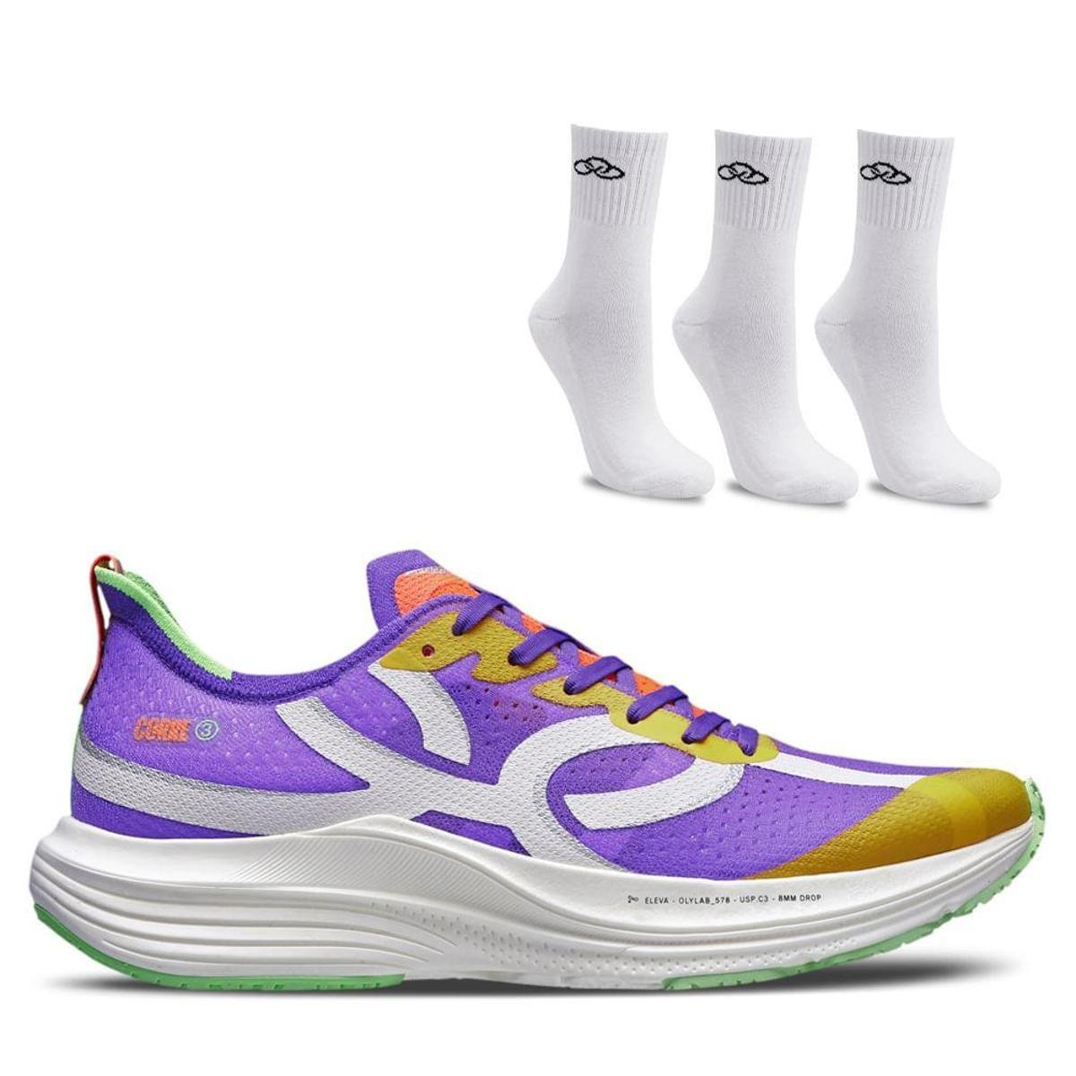 Kit Tênis Corrida Olympikus Masculino Feminino Corre 3 e Pct Meias