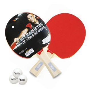 Kit Tênis De Mesa C/ 2 Raquetes De Madeira Ittf + 3 Bolinhas