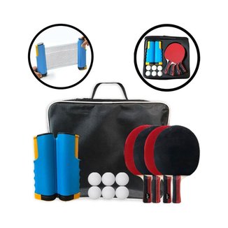 Kit Tênis de Mesa C/ 4 Raquetes 6 Bolas Rede e Suporte Retrátil