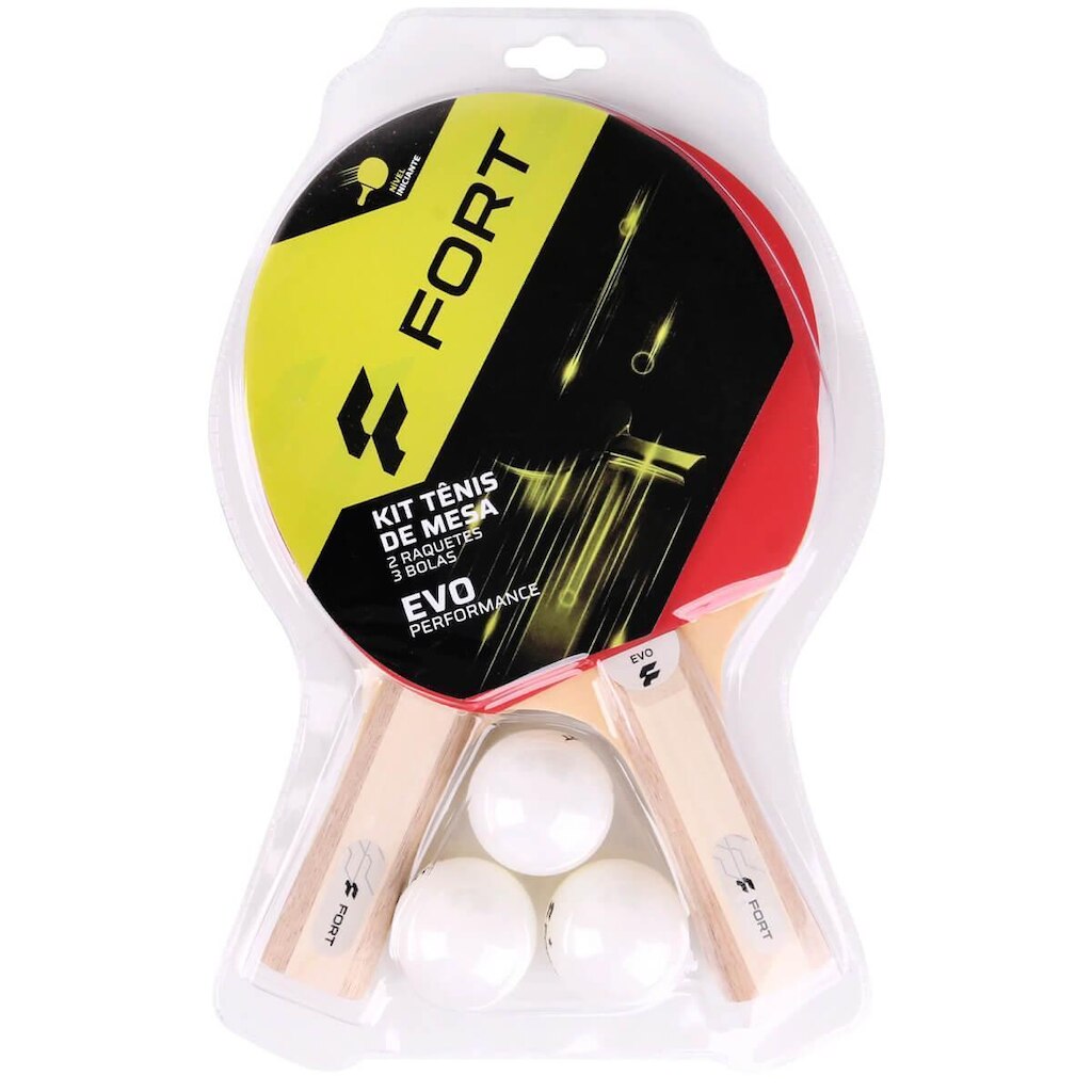 Kit Tênis de Mesa Evo 2 Raquetes 3 Bolas Fort