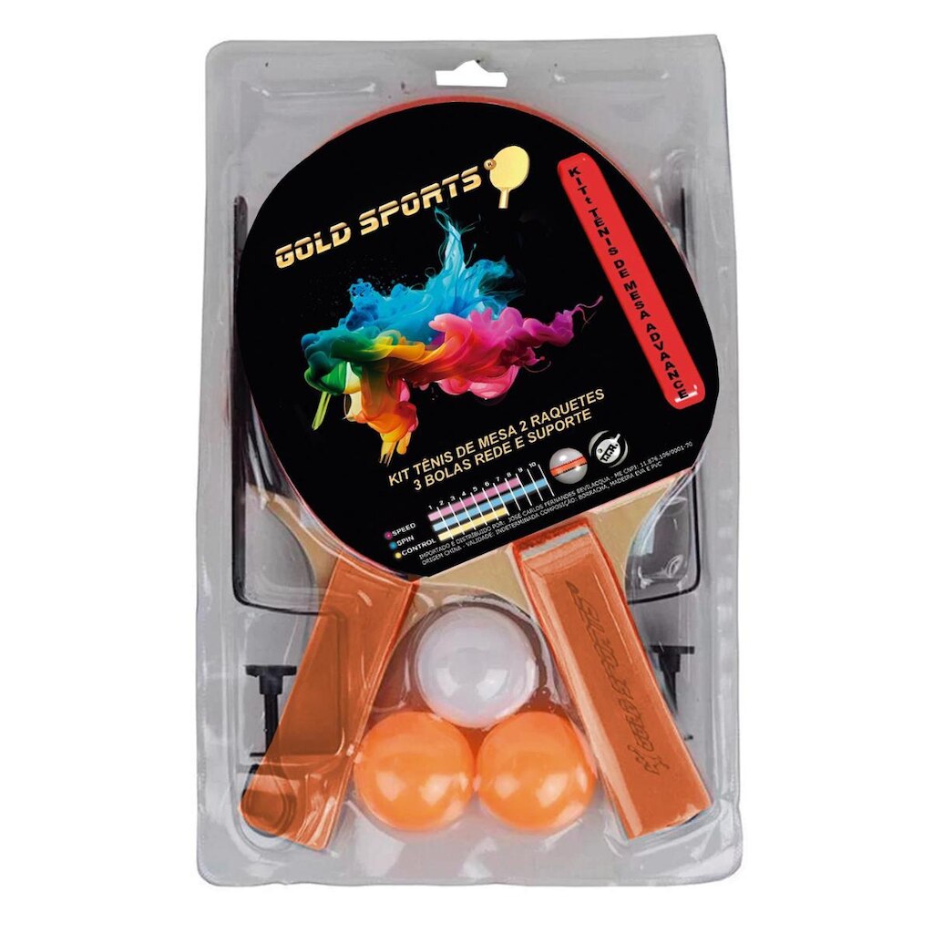 Kit tênis de Mesa Gold Sports Advance - 2 raques 3 bolas rede e suporte