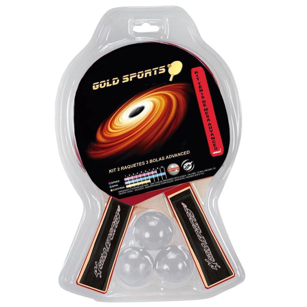 Kit Tênis de Mesa Gold Sports Advanced - 2 Raquetes e 3 Bolas