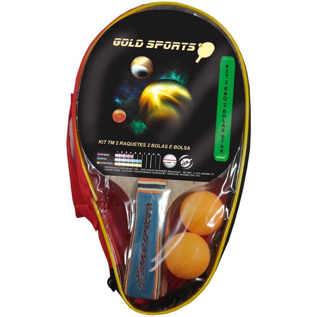Kit Tênis de Mesa Gold Sports Star - 2 Raquetes e 2 Bolas e Bolsa para Carregar