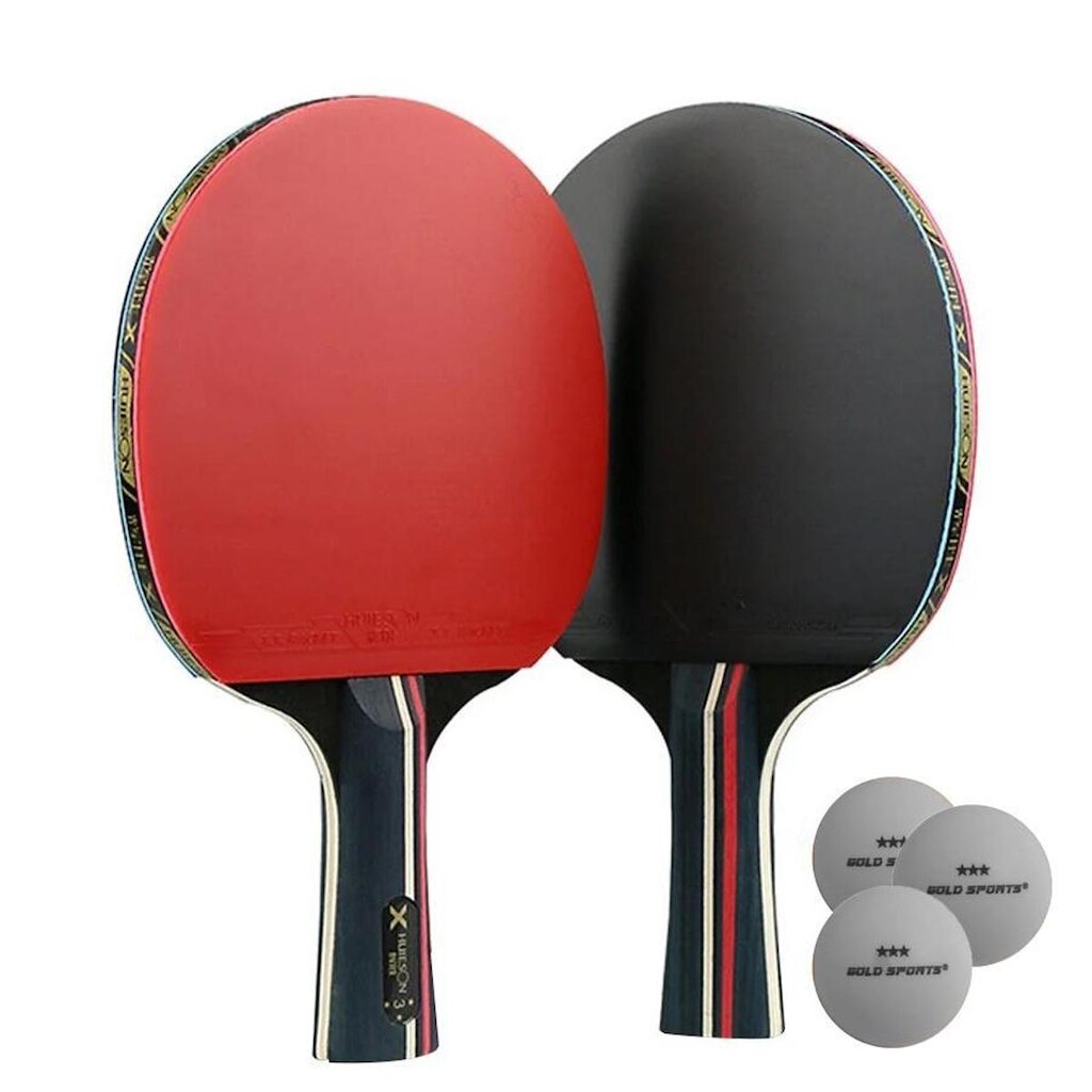 Kit Tênis de Mesa Huieson Carbon-2 Raq Cabo Clássico 3 Star 1bolsa e 3bolas Gold Sports 3Star