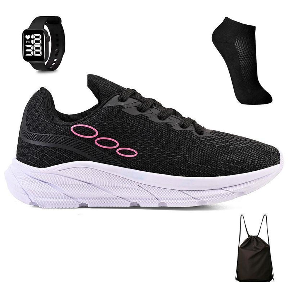 Kit Tênis Esportivo Academia + Mochila Bag + Meia + Relogio