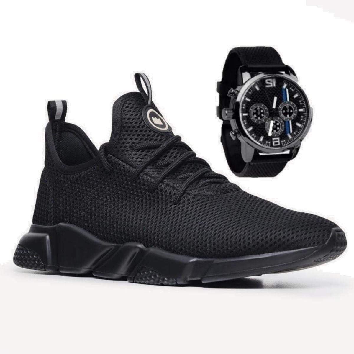 Kit Tênis Esportivo Masculino Original Cadarço Treino Corrida Confortável e Relógio Ponteiro Menor preço em Kit Tênis Esportivo Masculino Original Cadarço Treino Corrida Confortável e Relógio Ponteiro