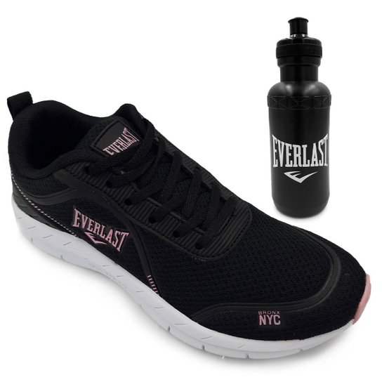 Kit Tênis Everlast Feminino Bunker Flow + Garrafa Squeeze Everlast SEFA09 - Preto+Rosa Menor preço em Kit Tênis Everlast Feminino Bunker Flow + Garrafa Squeeze Everlast SEFA09 - Preto+Rosa