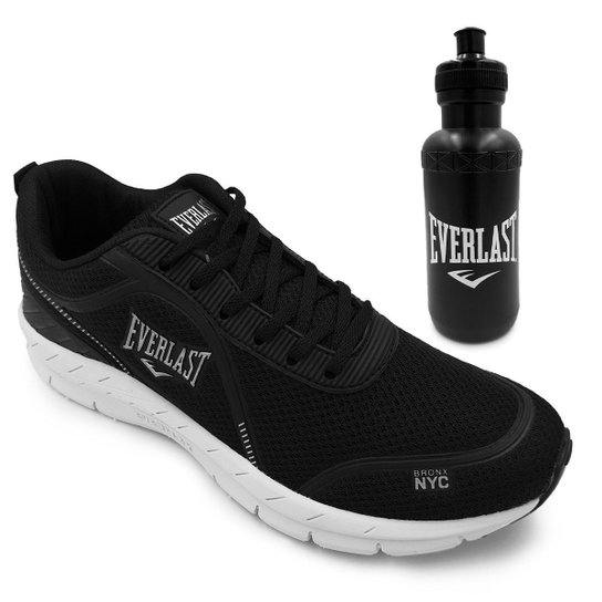 Kit Tênis Everlast Masculino Bunker Flow + Garrafa Squeeze Everlast - Preto+Branco Menor preço em Kit Tênis Everlast Masculino Bunker Flow + Garrafa Squeeze Everlast - Preto+Branco