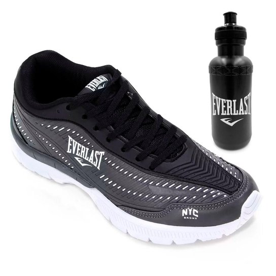 Kit Tênis Everlast Masculino Domus + Garrafa Squeeze Everlast - Cinza+Preto Menor preço em Kit Tênis Everlast Masculino Domus + Garrafa Squeeze Everlast - Cinza+Preto