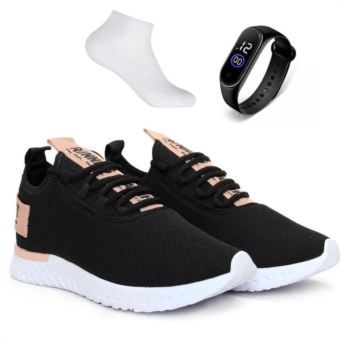 Kit Tênis Feminino Academia Caminhada Esportivo Treino Malhar Olimp BF Shoes + Relógio + Meia Menor preço em Kit Tênis Feminino Academia Caminhada Esportivo Treino Malhar Olimp BF Shoes + Relógio + Meia