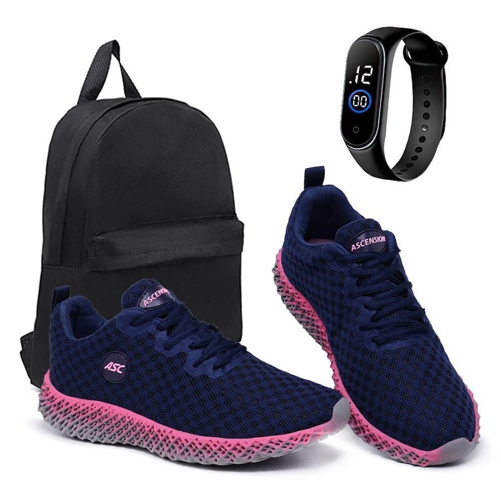 Kit Tênis Feminino Confotavel,Leve com Mochila Prática e Relógio Elegante