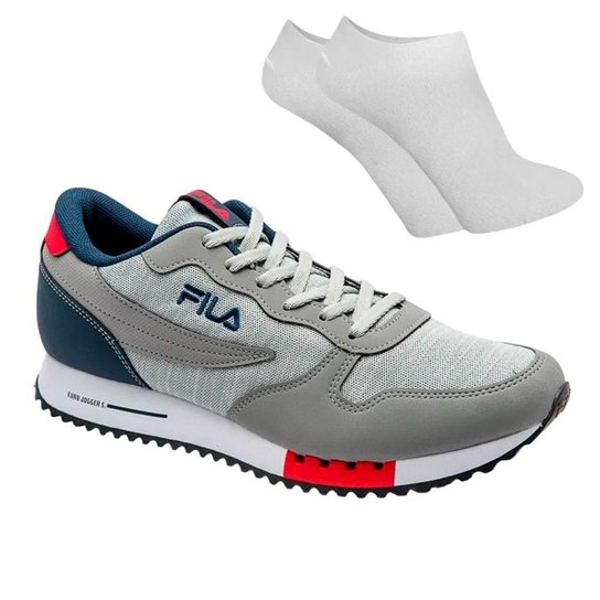 Kit Tênis Fila Euro Jogger Sport Masculino + Par - Cinza+Marinho Menor preço em Kit Tênis Fila Euro Jogger Sport Masculino + Par - Cinza+Marinho