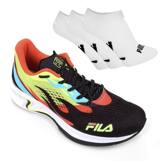 Kit Tênis Fila Racer Silva Masculino + 3 Pares de - Preto+verde Menor preço em Kit Tênis Fila Racer Silva Masculino + 3 Pares de - Preto+verde
