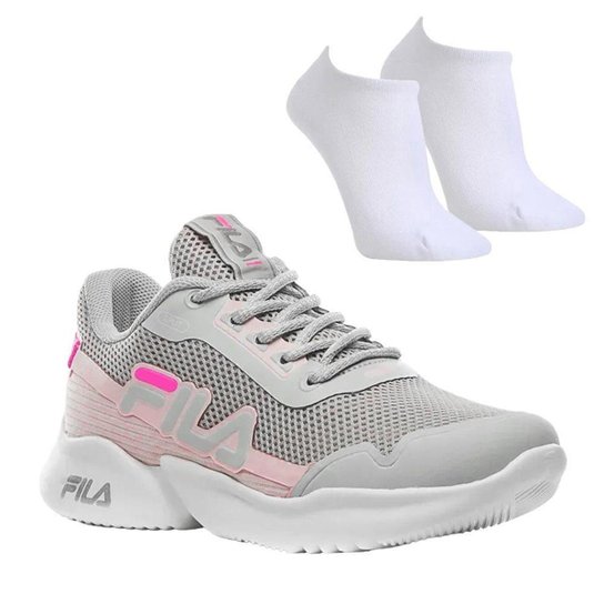 Kit Tênis Fila Split Infantil + Par De Meia - Cinza+Rosa Menor preço em Kit Tênis Fila Split Infantil + Par De Meia - Cinza+Rosa