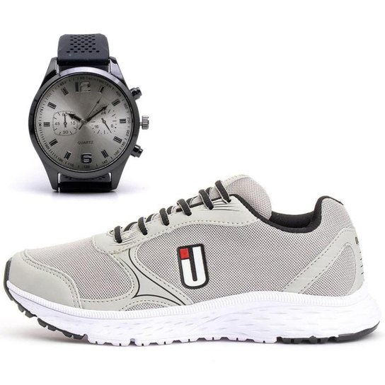Kit Tênis Fitness Masculino Conforto + Relógio Analógico - Cinza é ruim? Kit Tênis Fitness Masculino Conforto + Relógio Analógico - Cinza é boa?