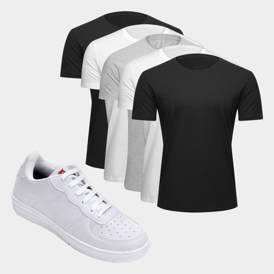 Kit Tênis Force Saxxon Masculino + Camiseta Básica Masculina C/ 5 Peças Tamanho M - Branco+Preto Menor preço em Kit Tênis Force Saxxon Masculino + Camiseta Básica Masculina C/ 5 Peças Tamanho M - Branco+Preto