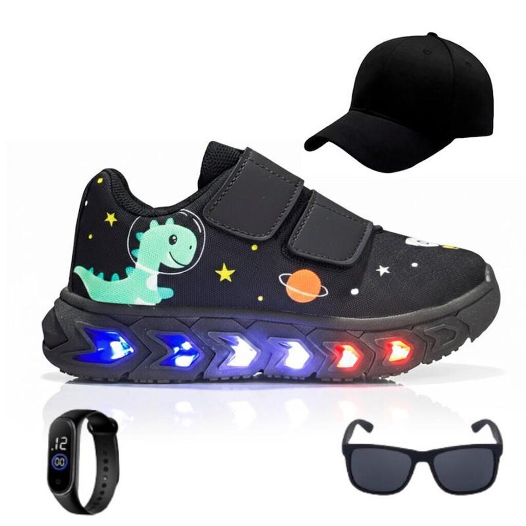 Kit Tênis Infantil com Led Casual + Boné + Óculos + Relógio