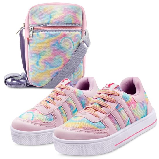 Kit Tênis Infantil Menina Com Bolsa Feminino Calce Fácil Gatatuya - Colorido Menor preço em Kit Tênis Infantil Menina Com Bolsa Feminino Calce Fácil Gatatuya - Colorido