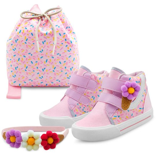Kit Tênis Infantil Menina Com Bolsinha E Tiara Feminino Sorvete MzKid - Rosa Menor preço em Kit Tênis Infantil Menina Com Bolsinha E Tiara Feminino Sorvete MzKid - Rosa