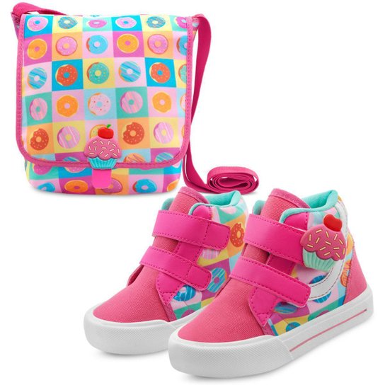 Kit Tênis Infantil Menina Com Bolsinha Feminino Cupcake Mz Shoes - Pink Menor preço em Kit Tênis Infantil Menina Com Bolsinha Feminino Cupcake Mz Shoes - Pink