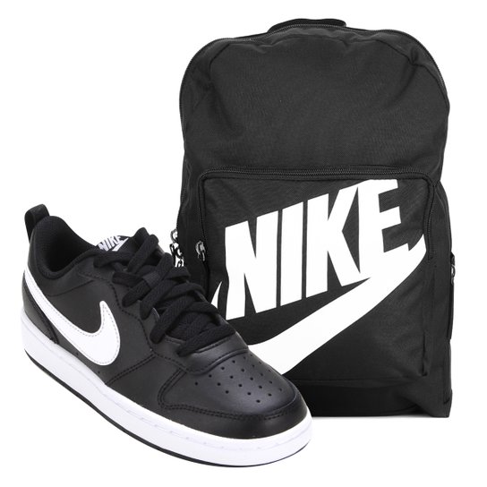 Kit Tênis Infantil Nike Court Borough Masculino + Mochila Nike Classic 16 L - Preto+Branco Menor preço em Kit Tênis Infantil Nike Court Borough Masculino + Mochila Nike Classic 16 L - Preto+Branco
