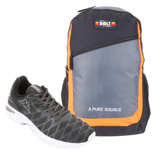 Kit Tênis Kappa Impact 2 Masculino + Mochila Holly Classic Daytona - Grafite+Preto Menor preço em Kit Tênis Kappa Impact 2 Masculino + Mochila Holly Classic Daytona - Grafite+Preto