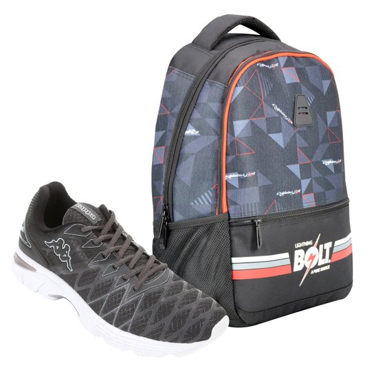Kit Tênis Kappa Impact 2 Masculino + Mochila Holly Classic Ligttning Malibu - Grafite+Preto Menor preço em Kit Tênis Kappa Impact 2 Masculino + Mochila Holly Classic Ligttning Malibu - Grafite+Preto