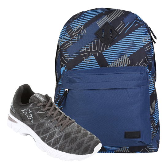 Kit Tênis Kappa Impact 2 Masculino + Mochila Yins Brasil Convoy 2 - Grafite+Azul Menor preço em Kit Tênis Kappa Impact 2 Masculino + Mochila Yins Brasil Convoy 2 - Grafite+Azul