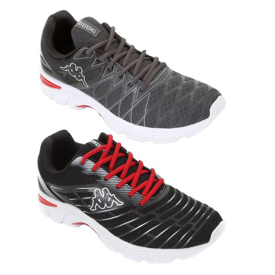Kit Tênis Kappa Impact 2 Masculino + Tênis Kappa Revolution Masculino - Grafite+Vermelho Menor preço em Kit Tênis Kappa Impact 2 Masculino + Tênis Kappa Revolution Masculino - Grafite+Vermelho